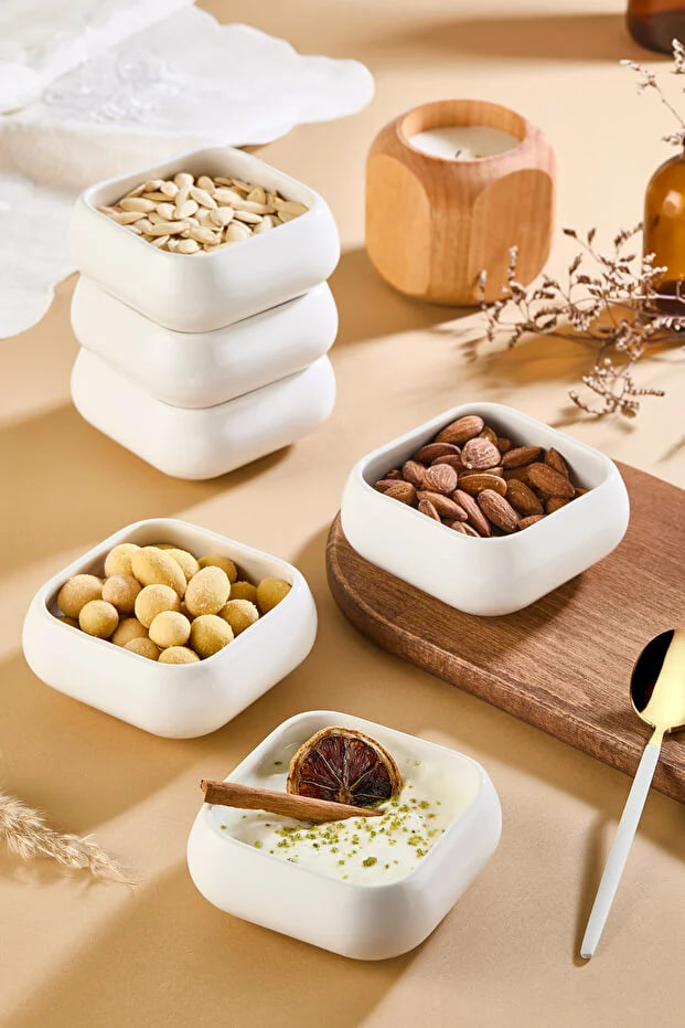 Kitchen Life Ceramic 6-Piece Square Snack Plate - Presentation Jam Bowl Sauce Bowl