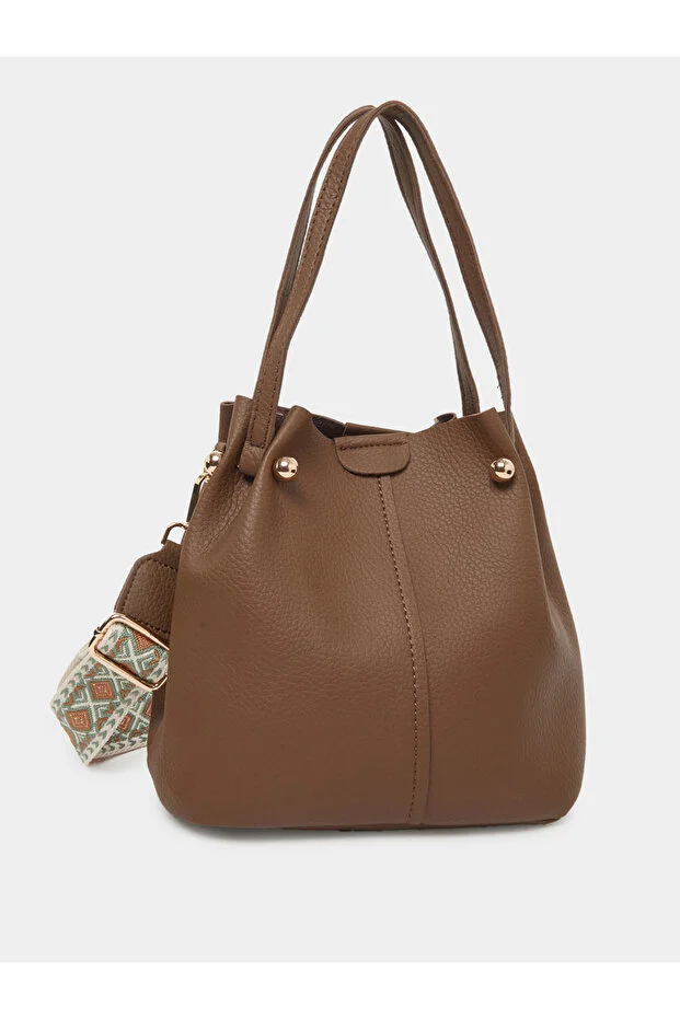 Styli Brown Leather Bucket Bag